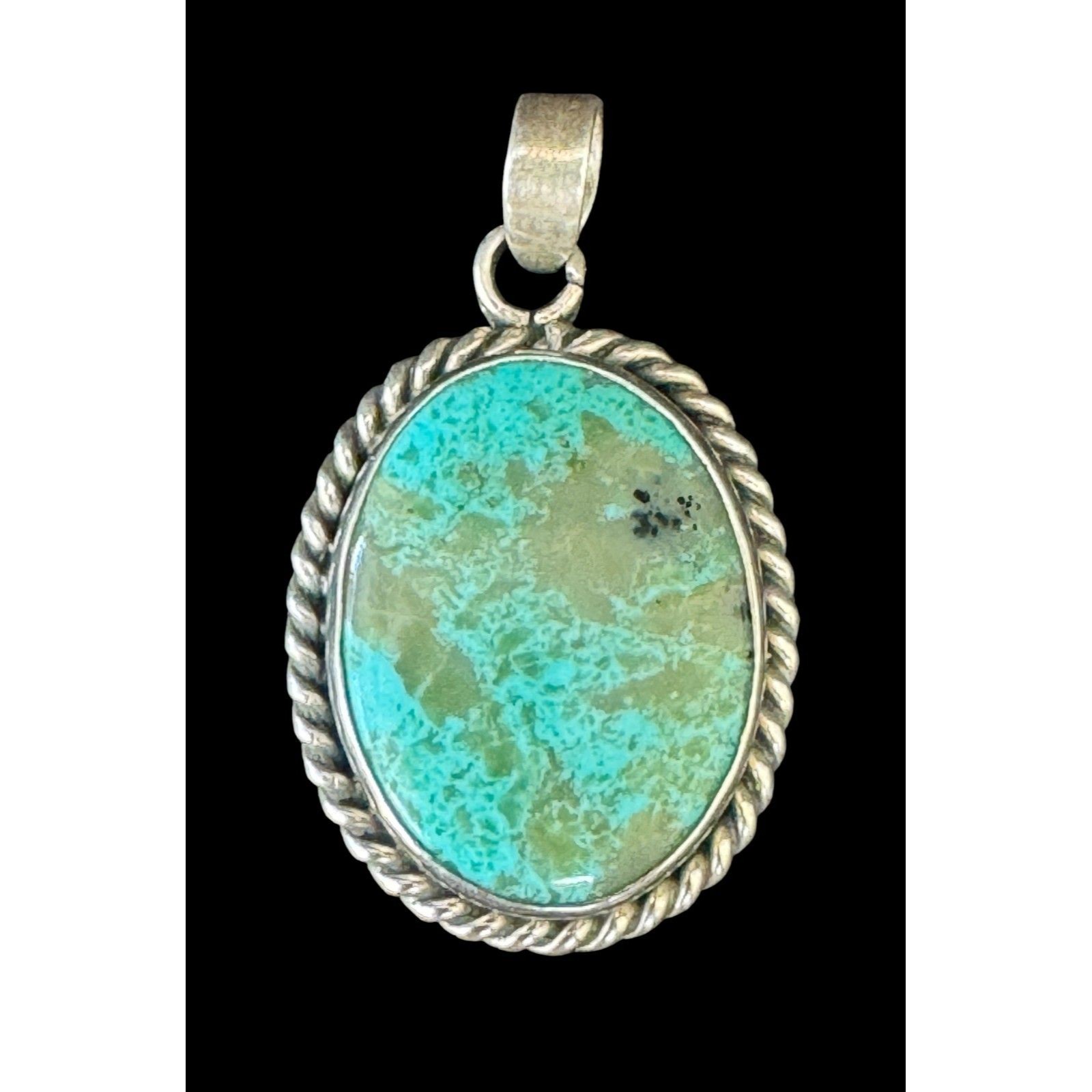 Native American Navajo Handmade Sterling Silver 925 Oval Turquoise Pendant
